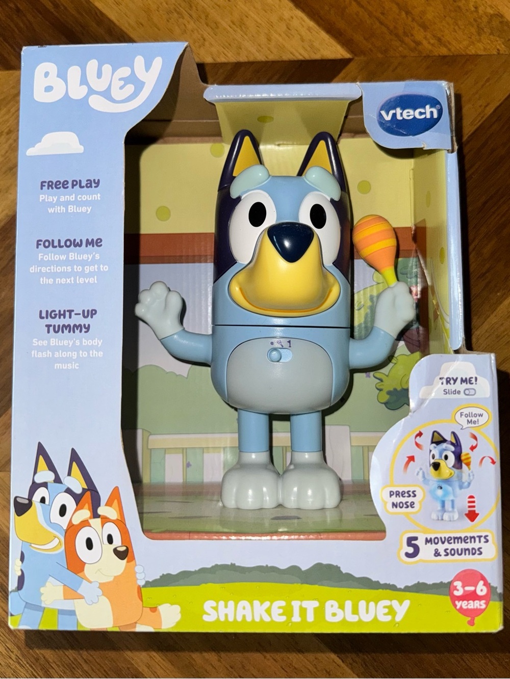VTech Shake It Bluey Interactive Blue Figure with Light-Up Tummy